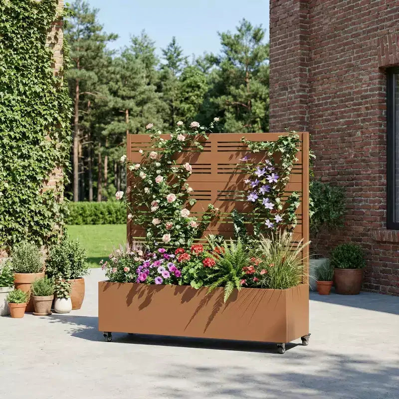 Jardinière surélevée Dovelina avec treillis et bac à plantes en métal avec écran d'intimité pour plantes grimpantes - 59 x 30/60, 47 x 47/94, 72 x 35/47/70/94