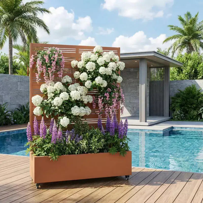 Jardinière surélevée Dovelina avec treillis et bac à plantes en métal avec écran d'intimité pour plantes grimpantes - 59 x 30/60, 47 x 47/94, 72 x 35/47/70/94