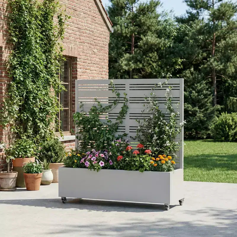 Jardinière surélevée Dovelina avec treillis et bac à plantes en métal avec écran d'intimité pour plantes grimpantes - 59 x 30/60, 47 x 47/94, 72 x 35/47/70/94
