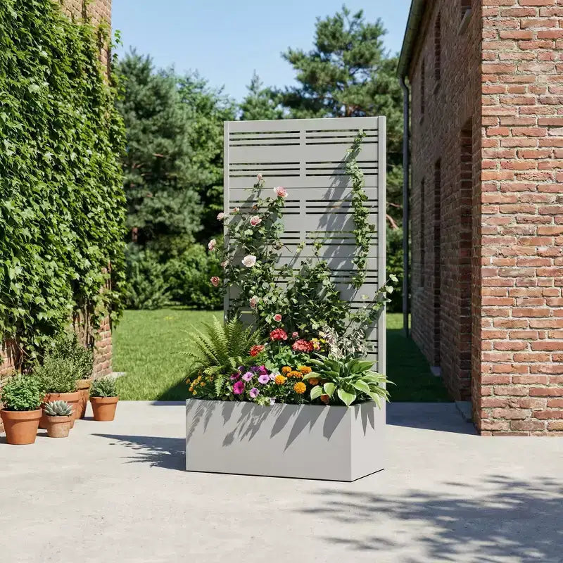 Jardinière surélevée Dovelina avec treillis et bac à plantes en métal avec écran d'intimité pour plantes grimpantes - 59 x 30/60, 47 x 47/94, 72 x 35/47/70/94