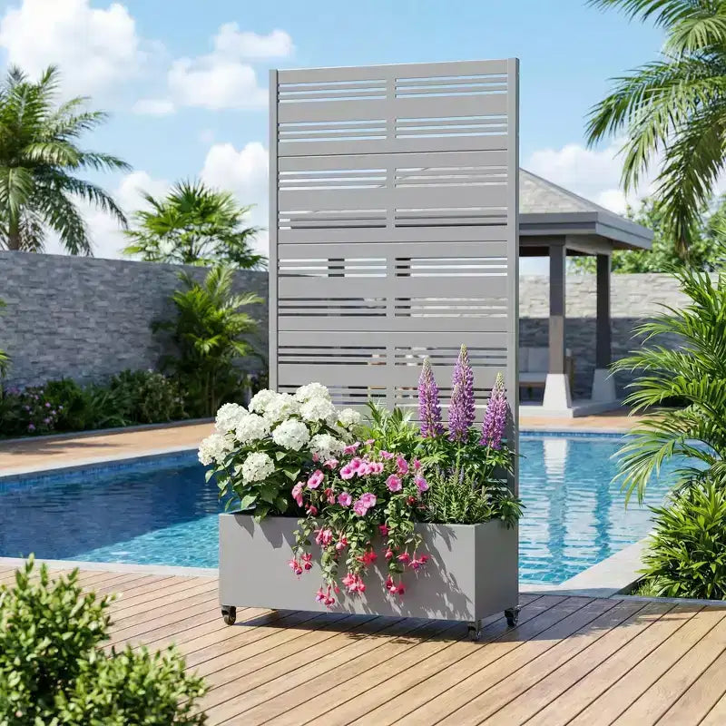 Jardinière surélevée Dovelina avec treillis et bac à plantes en métal avec écran d'intimité pour plantes grimpantes - 59 x 30/60, 47 x 47/94, 72 x 35/47/70/94