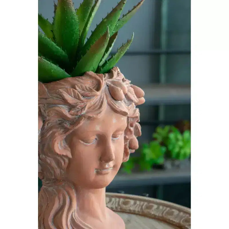 Jardinière buste style grec marron 8x9x11,5, pot de fleurs décoratif intérieur extérieur pour terrasse, balcon, porche, entrée, étagère