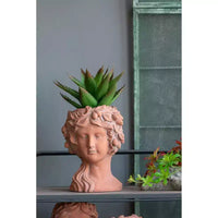 Jardinière buste style grec marron 8x9x11,5, pot de fleurs décoratif intérieur extérieur pour terrasse, balcon, porche, entrée, étagère