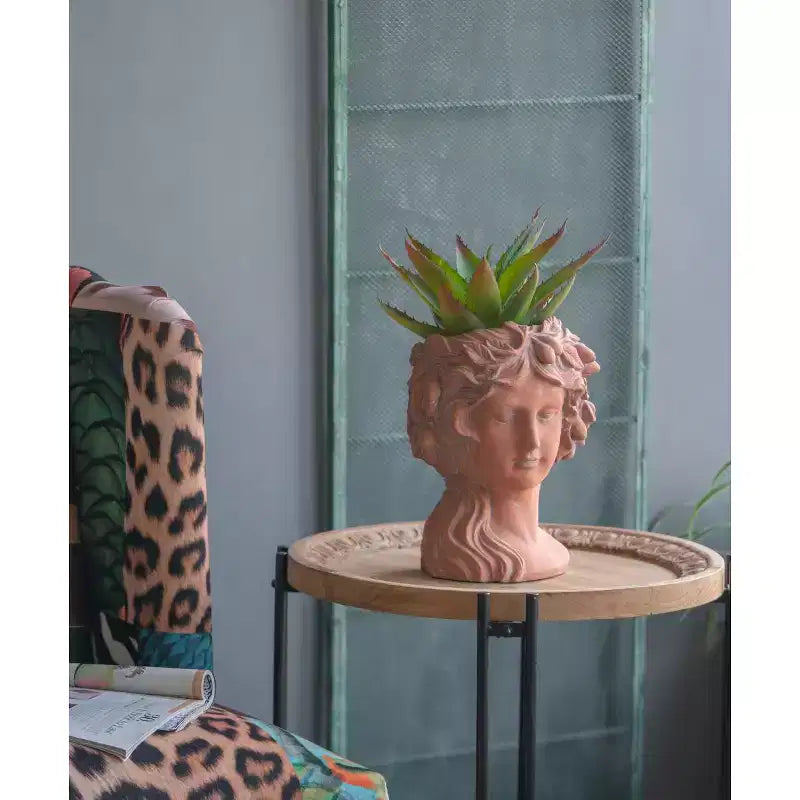 Jardinière buste style grec marron 8x9x11,5, pot de fleurs décoratif intérieur extérieur pour terrasse, balcon, porche, entrée, étagère