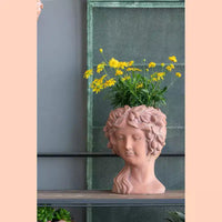 Jardinière buste style grec marron 8x9x11,5, pot de fleurs décoratif intérieur extérieur pour terrasse, balcon, porche, entrée, étagère