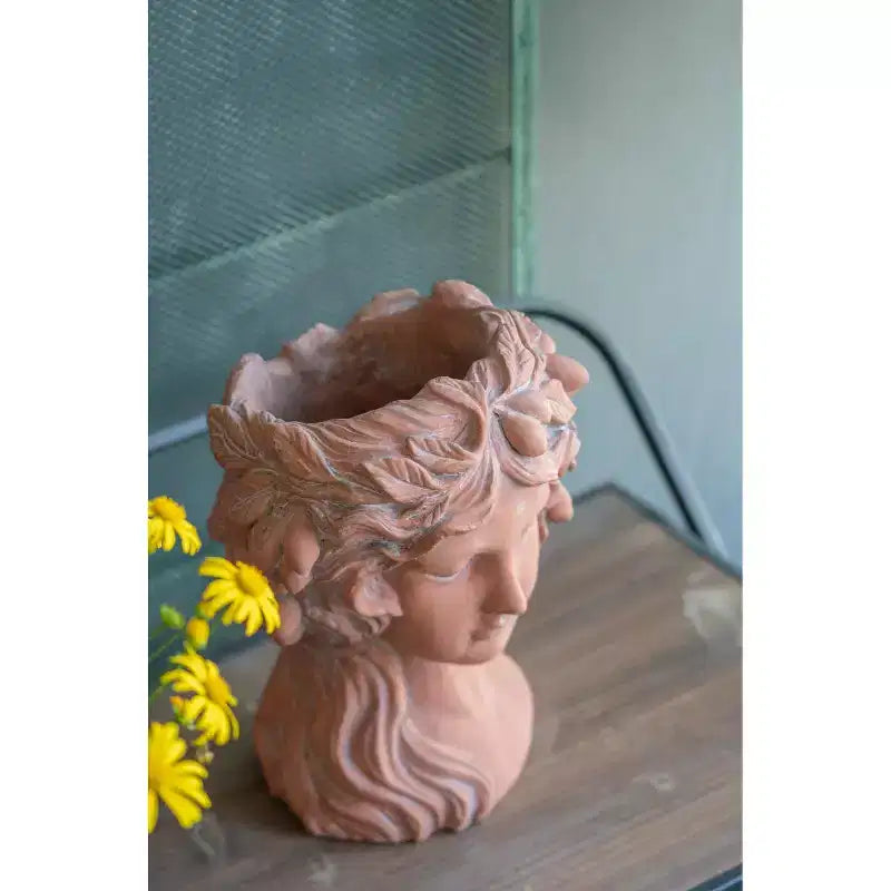 Jardinière Pot de Fleur Décoratif Buste Grec Marron 8x9x11,5 pour Intérieur Extérieur, Patio, Balcon, Véranda, Entrée, Étagère d'Exposition