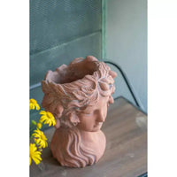 Jardinière buste style grec marron 8x9x11,5, pot de fleurs décoratif intérieur extérieur pour terrasse, balcon, porche, entrée, étagère