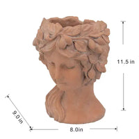 Jardinière buste style grec marron 8x9x11,5, pot de fleurs décoratif intérieur extérieur pour terrasse, balcon, porche, entrée, étagère