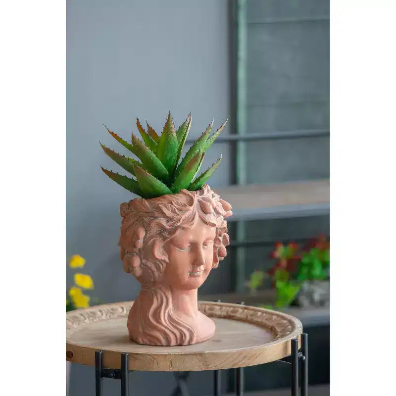 Jardinière buste style grec marron 8x9x11,5, pot de fleurs décoratif intérieur extérieur pour terrasse, balcon, porche, entrée, étagère