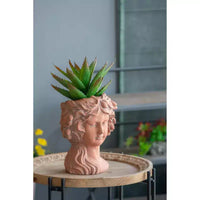 Jardinière buste style grec marron 8x9x11,5, pot de fleurs décoratif intérieur extérieur pour terrasse, balcon, porche, entrée, étagère