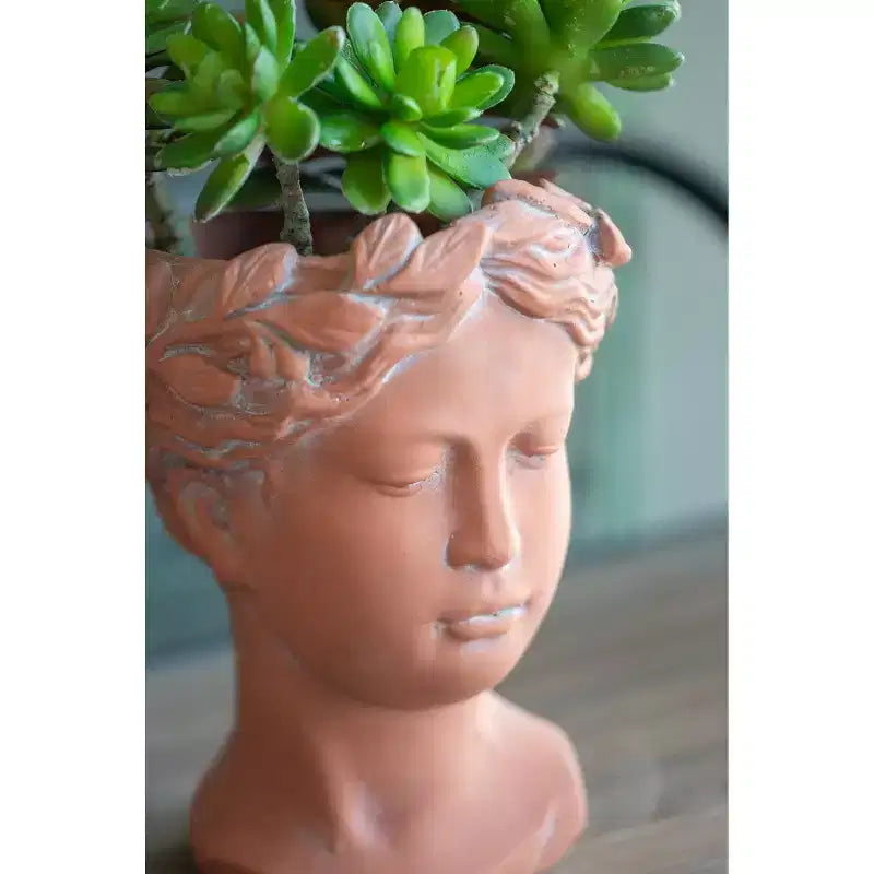 Jardinière buste Visage marron 6x9, pot de fleurs décoratif intérieur extérieur pour terrasse, balcon, porche, entrée, étagère