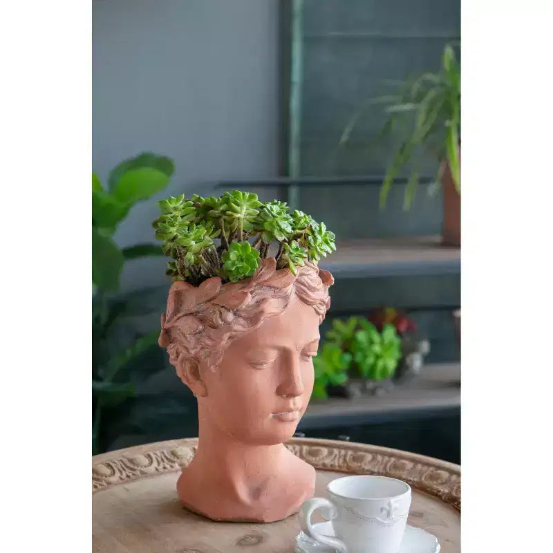 Jardinière Buste Visage Marron 6x9 Pot de Fleur Décoratif Intérieur Extérieur pour Patio Balcon Porche Entrée Étagère de Présentation