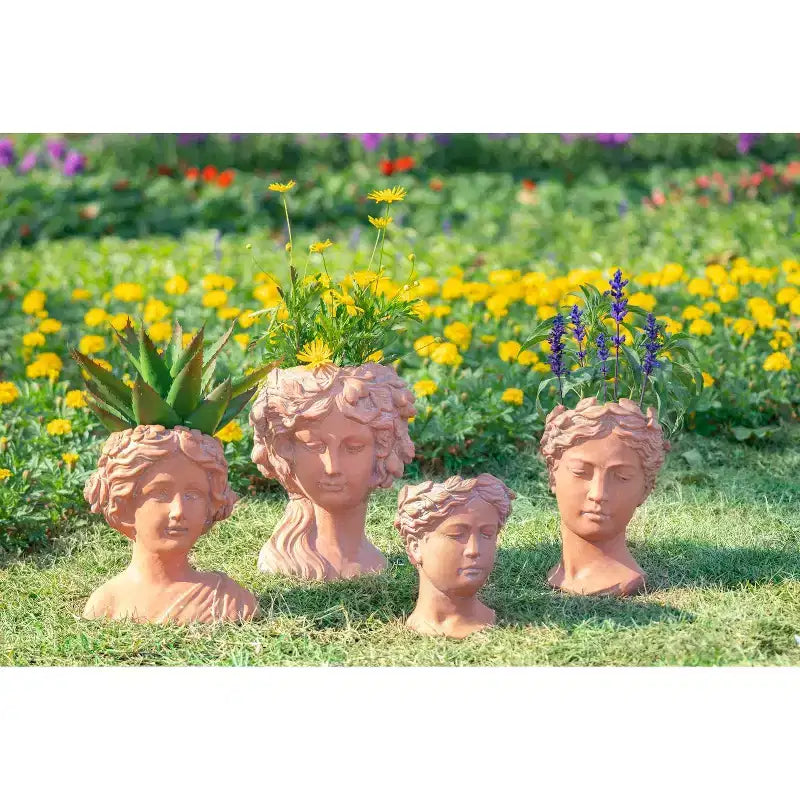Jardinière Buste Visage Marron 6x9 Pot de Fleur Décoratif Intérieur Extérieur pour Patio Balcon Porche Entrée Étagère de Présentation
