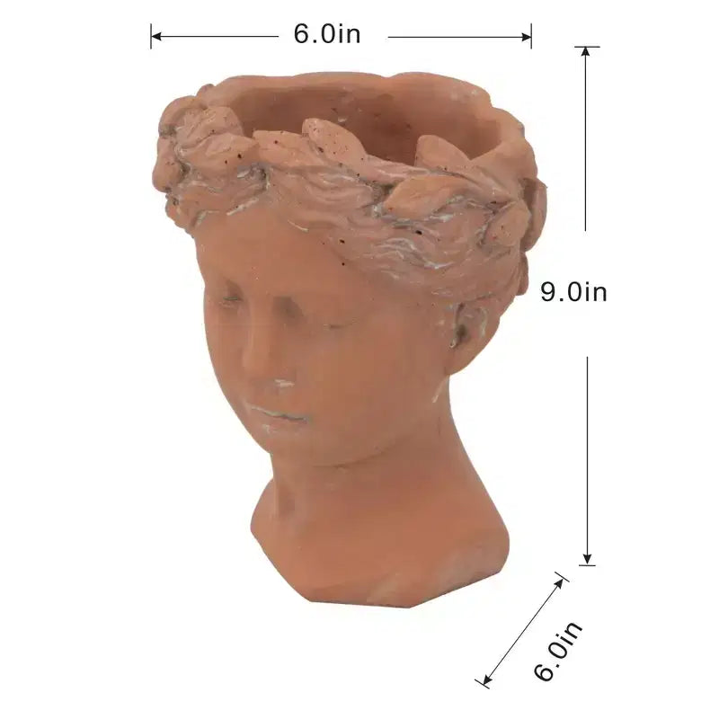 Jardinière Buste Visage Marron 6x9 Pot de Fleur Décoratif Intérieur Extérieur pour Patio Balcon Porche Entrée Étagère de Présentation