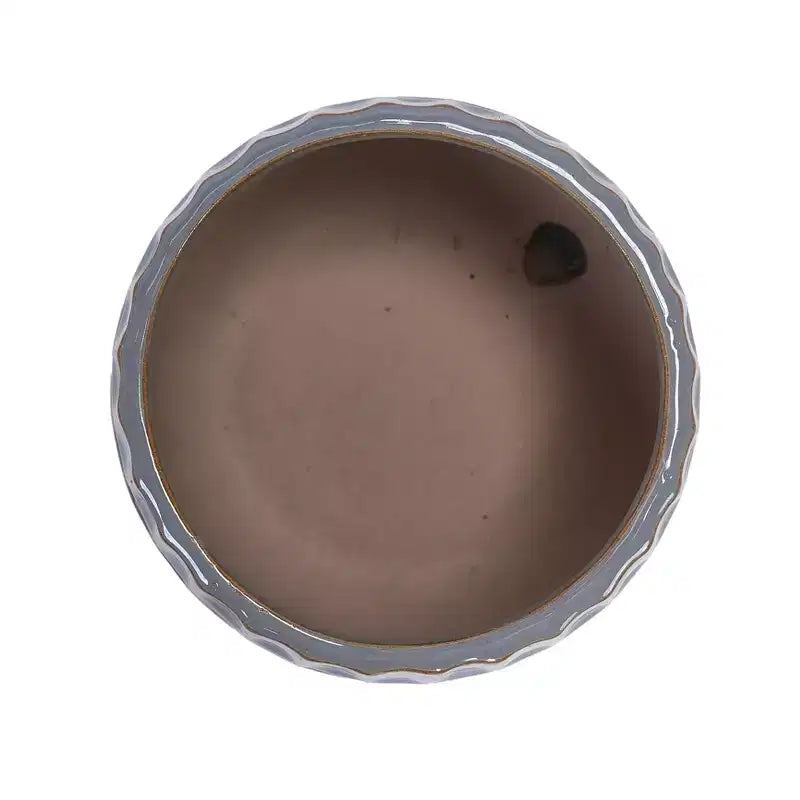 Lot de 2 pots de fleurs en céramique nervurée gris, 14,5 x 13,5 cm, pour l'intérieur et l'extérieur, pour herbes, fleurs et plantes grasses