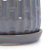Lot de 2 pots de fleurs en céramique nervurée gris, 14,5 x 13,5 cm, pour l'intérieur et l'extérieur, pour herbes, fleurs et plantes grasses