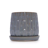 Lot de 2 pots de fleurs en céramique nervurée gris, 14,5 x 13,5 cm, pour l'intérieur et l'extérieur, pour herbes, fleurs et plantes grasses