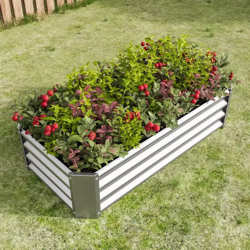 Carré potager surélevé en métal argenté 4 x 2 x 1 pour légumes, herbes et fleurs pour patio, balcon, porche, entrée, étagère de présentation