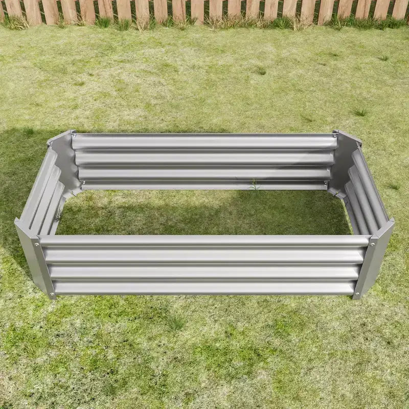 Carré potager surélevé en métal argenté 4 x 2 x 1 pour légumes, herbes et fleurs pour patio, balcon, porche, entrée, étagère de présentation