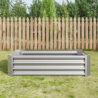 Carré potager surélevé en métal argenté 4 x 2 x 1 pour légumes, herbes et fleurs pour patio, balcon, porche, entrée, étagère de présentation