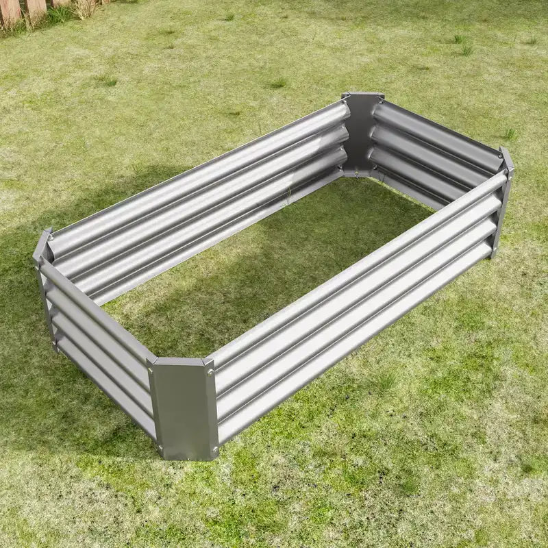 Carré potager surélevé en métal argenté 4 x 2 x 1 pour légumes, herbes et fleurs pour patio, balcon, porche, entrée, étagère de présentation