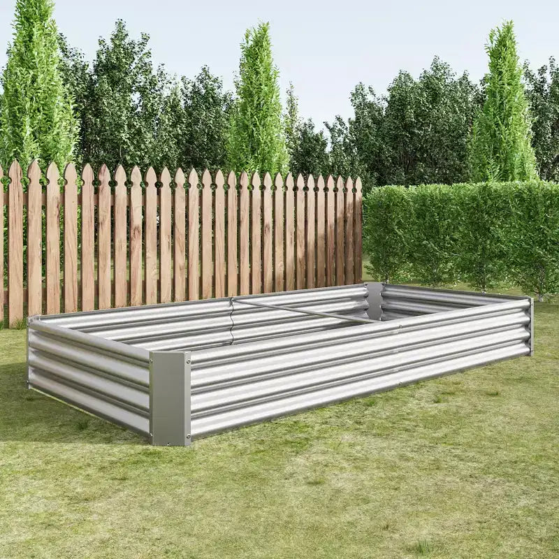 7,6x3,7x0,98 Carré potager surélevé en métal argenté pour légumes, herbes et fleurs pour balcon, porche, entrée ou étagère de présentation