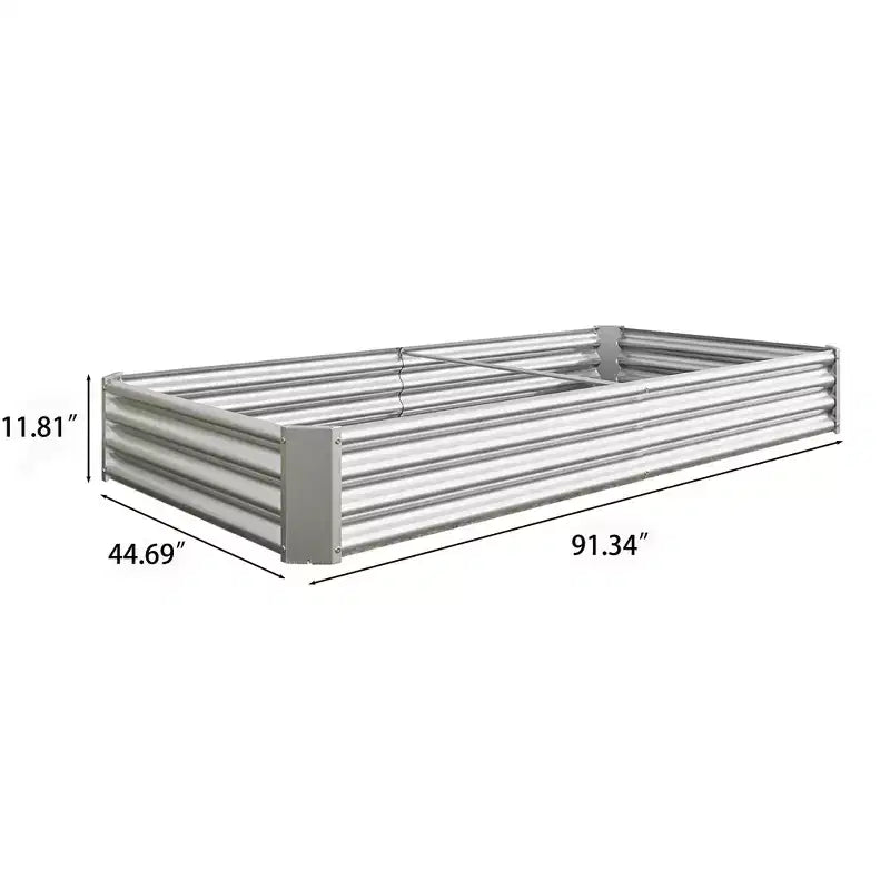 7,6x3,7x0,98 Carré potager surélevé en métal argenté pour légumes, herbes et fleurs pour balcon, porche, entrée ou étagère de présentation