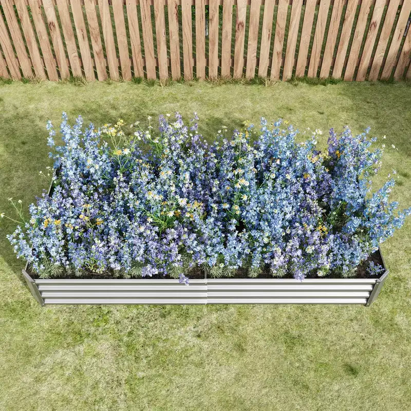 7,6x3,7x0,98 Carré potager surélevé en métal argenté pour légumes, herbes et fleurs pour balcon, porche, entrée ou étagère de présentation