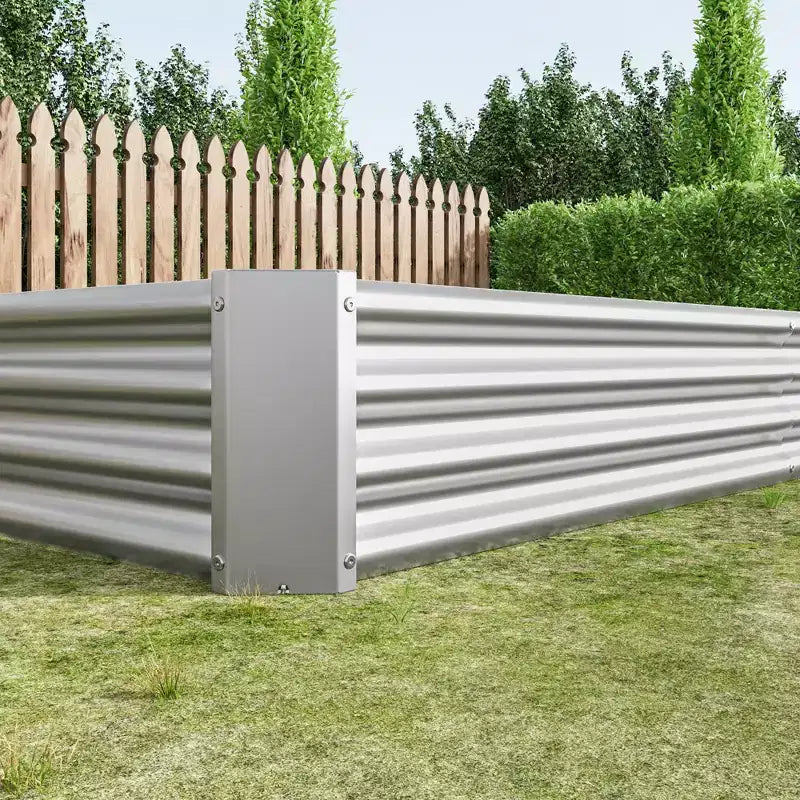 7,6x3,7x0,98 Carré potager surélevé en métal argenté pour légumes, herbes et fleurs pour balcon, porche, entrée ou étagère de présentation