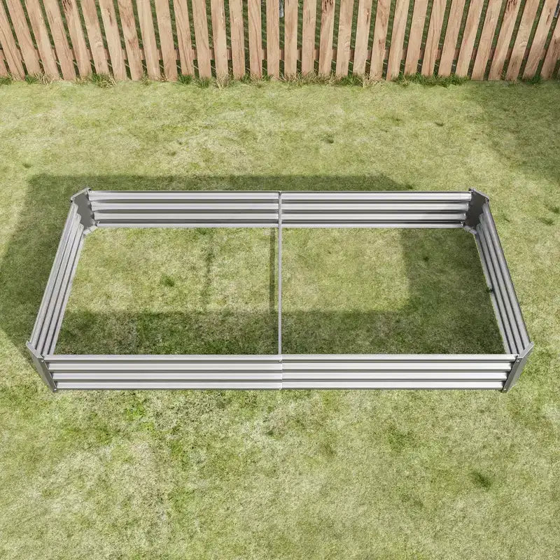 7,6x3,7x0,98 Carré potager surélevé en métal argenté pour légumes, herbes et fleurs pour balcon, porche, entrée ou étagère de présentation