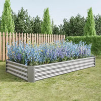 7,6x3,7x0,98 Carré potager surélevé en métal argenté pour légumes, herbes et fleurs pour balcon, porche, entrée ou étagère de présentation