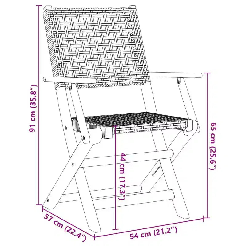 vidaXL Ensemble de bistro Bois d'acacia massif, rotin PE Moyen Pliable