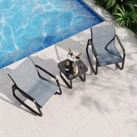 Ensemble bistro à bascule d'extérieur 3 pièces avec table d'appoint, ensemble de conversation de terrasse avec 2 chaises à bascule en maille respirante, mobilier de porche tout temps