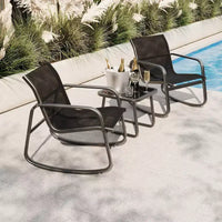 Ensemble bistro à bascule d'extérieur 3 pièces avec table d'appoint, ensemble de conversation de terrasse avec 2 chaises à bascule en maille respirante, mobilier de porche tout temps
