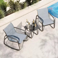 Ensemble bistro à bascule d'extérieur 3 pièces avec table d'appoint, ensemble de conversation de terrasse avec 2 chaises à bascule en maille respirante, mobilier de porche tout temps