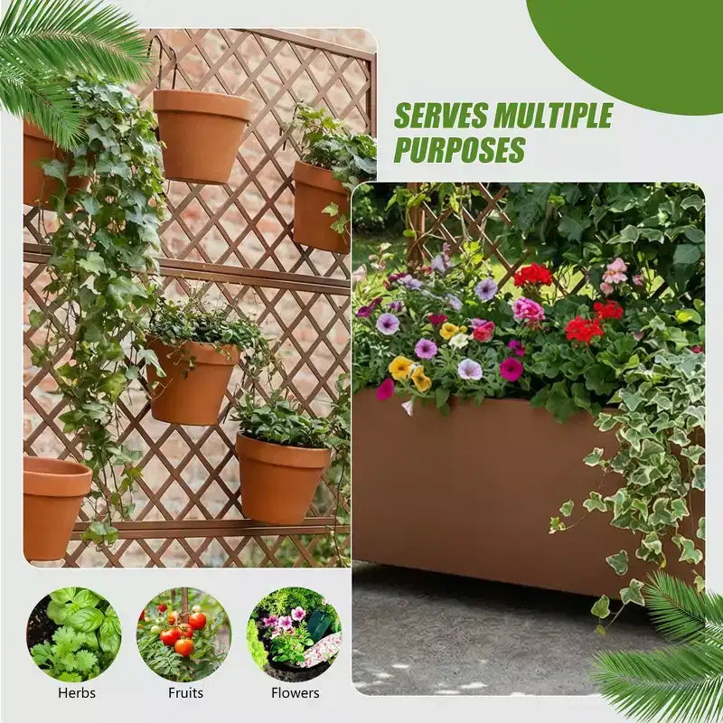 Jardinière en métal avec treillis brise-vue et bac de culture surélevé, jardinière brise-vue autoportante avec roulettes verrouillables, jardinière mobile extérieure et intérieure