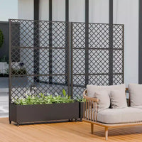 Jardinière en métal avec treillis brise-vue et bac de culture surélevé, jardinière brise-vue autoportante avec roulettes verrouillables, jardinière mobile extérieure et intérieure