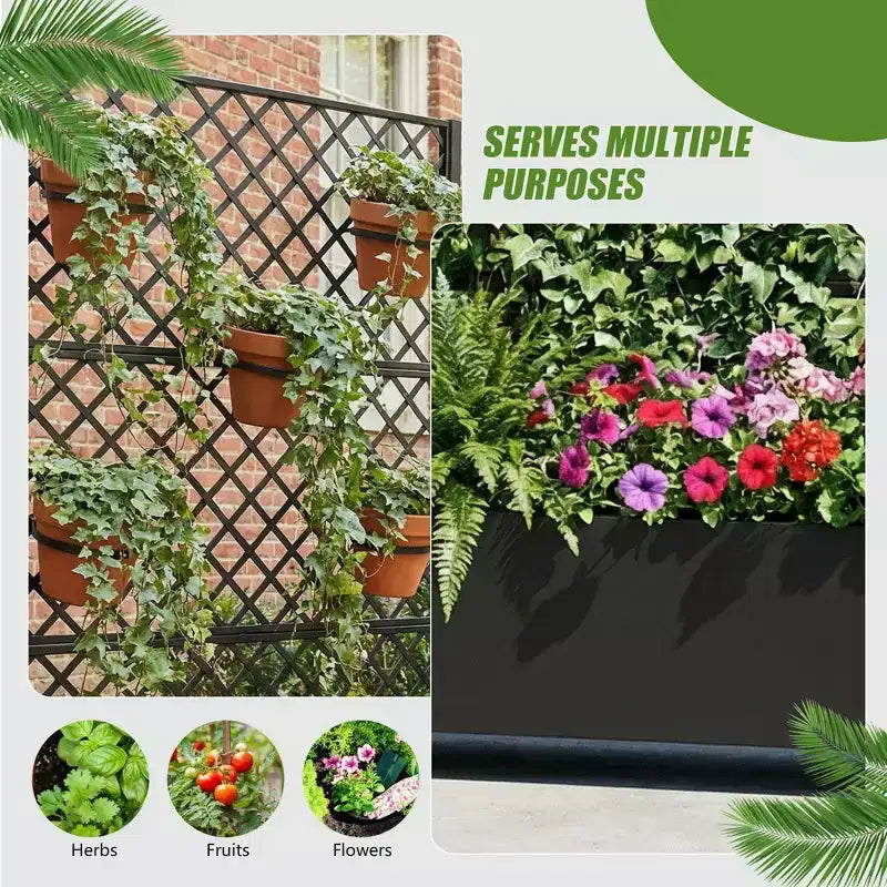Jardinière en métal avec treillis brise-vue et bac de culture surélevé, jardinière brise-vue autoportante avec roulettes verrouillables, jardinière mobile extérieure et intérieure