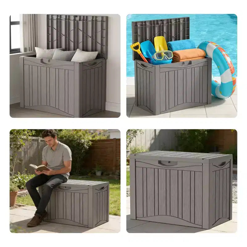 Coffre de terrasse de rangement en resine 50 gal pour extérieur et interieur