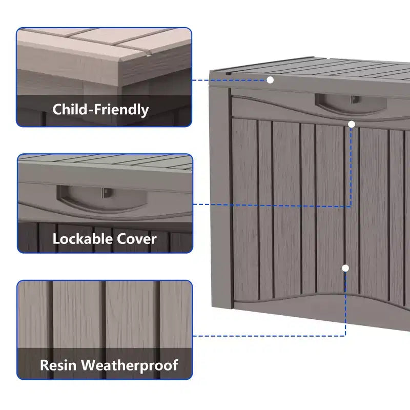 Coffre de terrasse de rangement en resine 50 gal pour extérieur et interieur