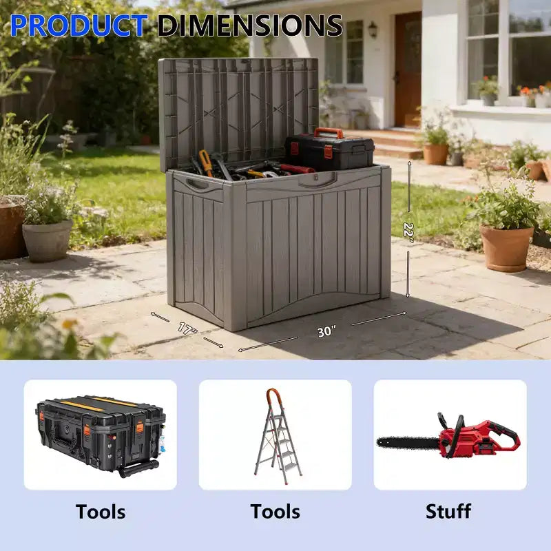 Coffre de terrasse de rangement en resine 50 gal pour extérieur et interieur