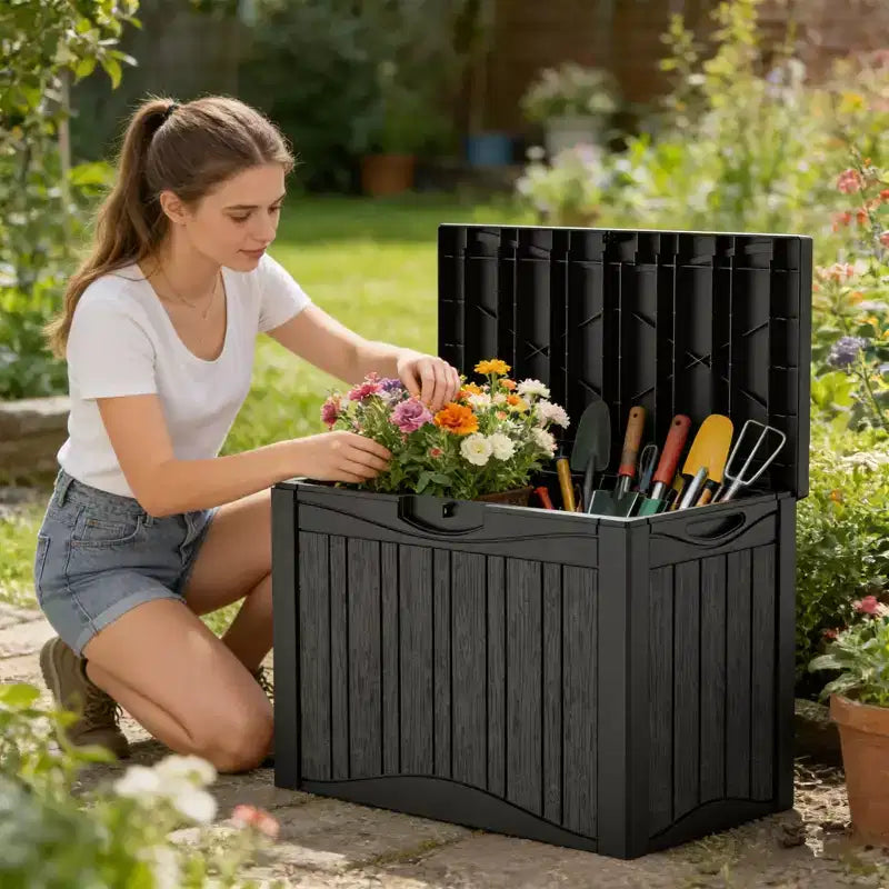 Coffre de terrasse de rangement en resine 50 gal pour extérieur et interieur