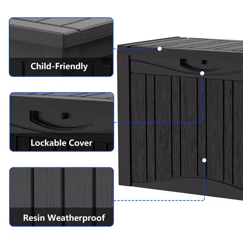 Coffre de terrasse de rangement en resine 50 gal pour extérieur et interieur