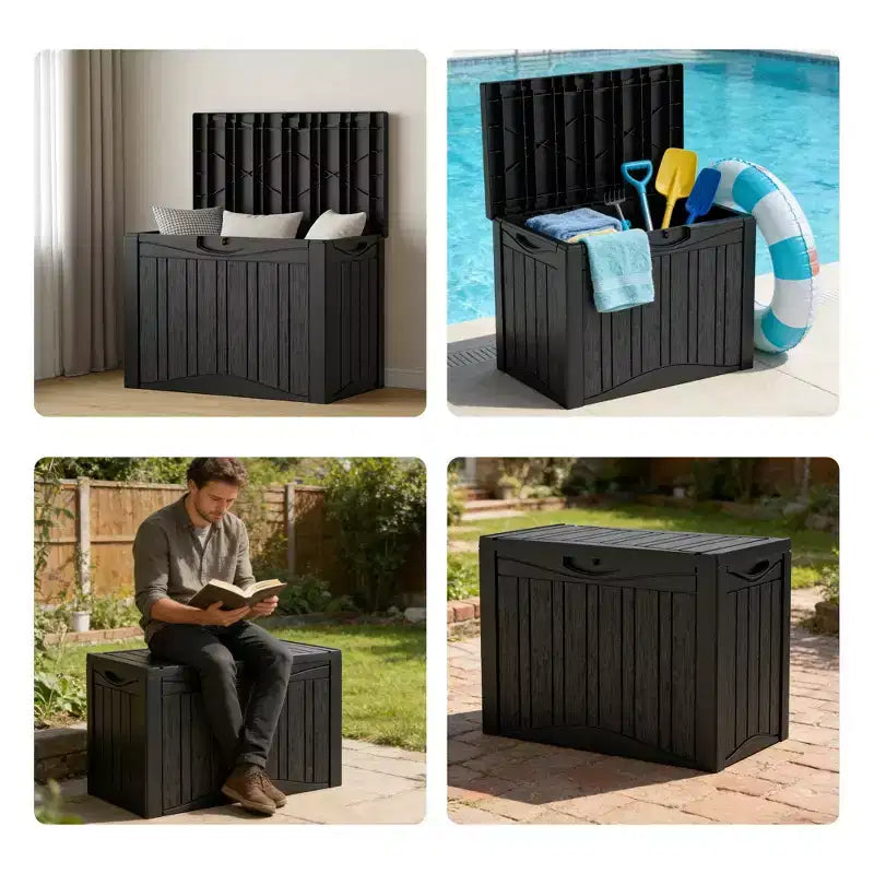 Coffre de terrasse de rangement en resine 50 gal pour extérieur et interieur