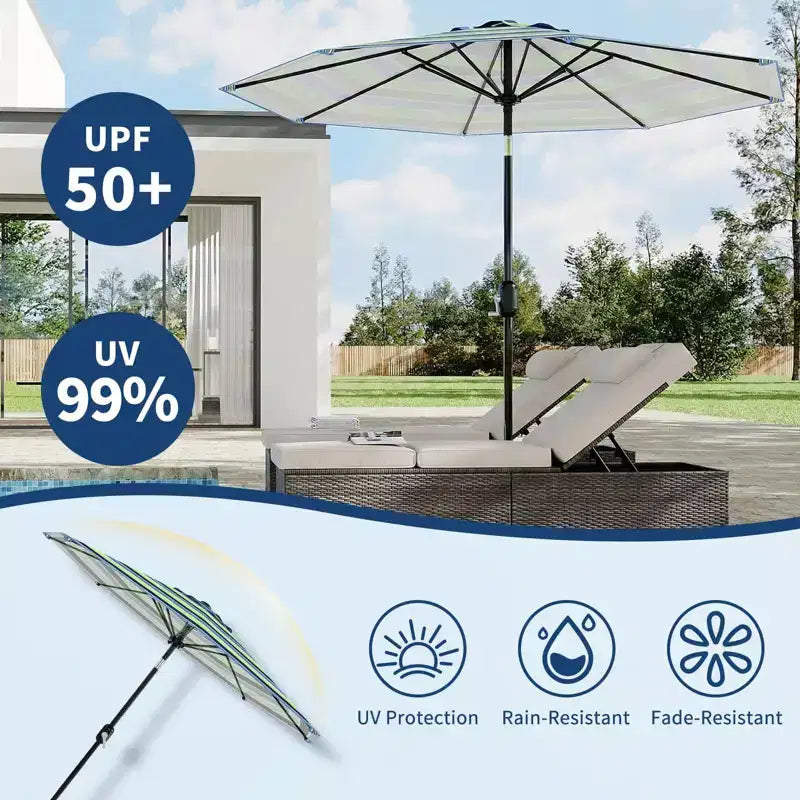 Parasol de terrasse 3m - Parasol de marché anti-UV/étanche avec 8 baleines et manivelle inclinable pour piscine, terrasse et jardin