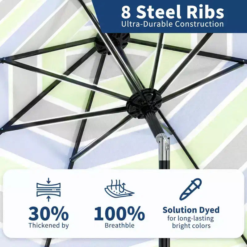 Parasol de terrasse 3m - Parasol de marché anti-UV/étanche avec 8 baleines et manivelle inclinable pour piscine, terrasse et jardin