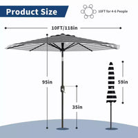 Parasol de terrasse 3m - Parasol de marché anti-UV/étanche avec 8 baleines et manivelle inclinable pour piscine, terrasse et jardin