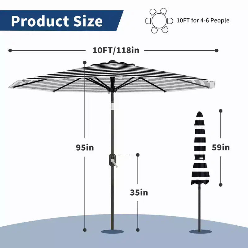 Parasol de terrasse 3m - Parasol de marché anti-UV/étanche avec 8 baleines et manivelle inclinable pour piscine, terrasse et jardin