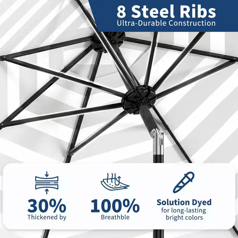 Parasol de terrasse 3m - Parasol de marché anti-UV/étanche avec 8 baleines et manivelle inclinable pour piscine, terrasse et jardin