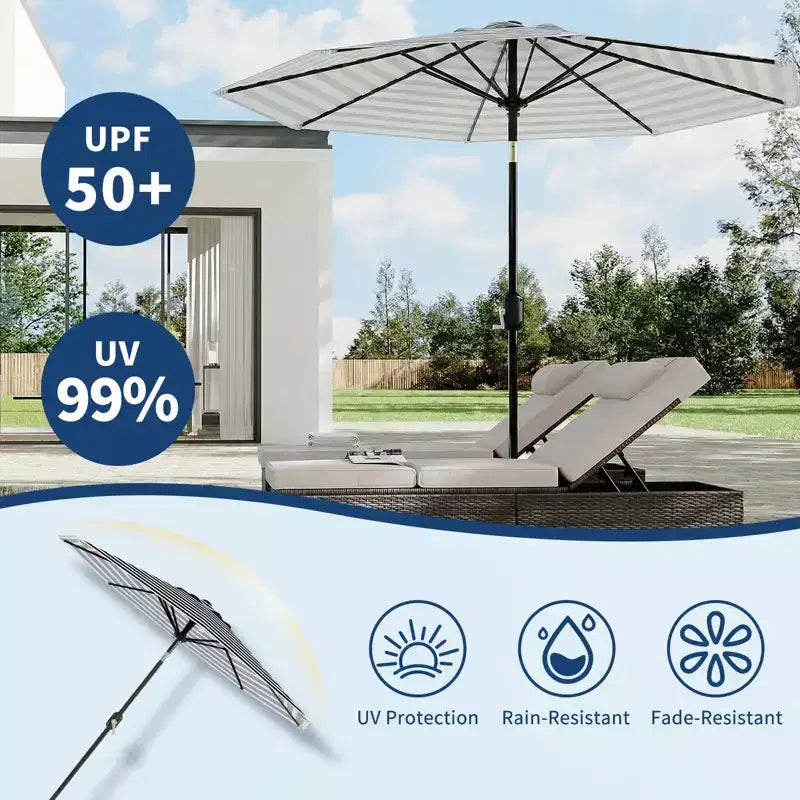 Parasol de terrasse 3m - Parasol de marché anti-UV/étanche avec 8 baleines et manivelle inclinable pour piscine, terrasse et jardin